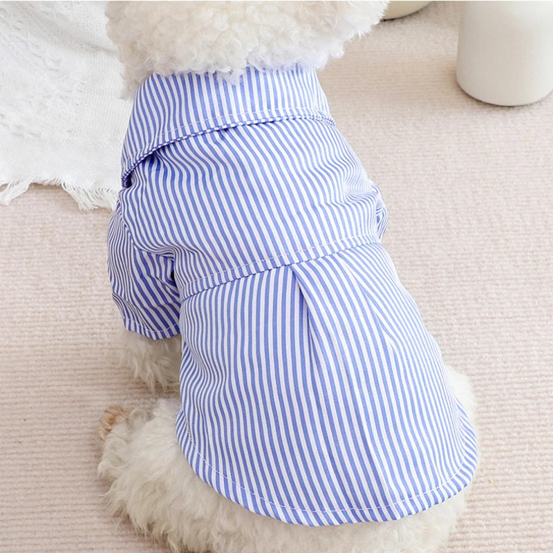 Pet Dog Clothes Bowknot Striped Shirts Thin Summer Blue Fashion Chihuahua Stripe Shirt for Small Dogs Clothing Wholesale