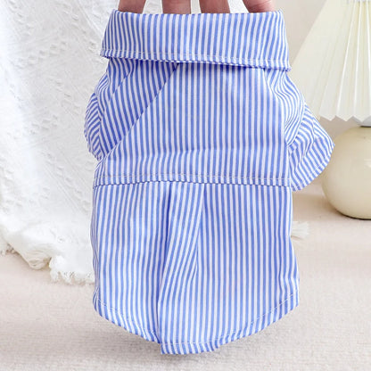 Pet Dog Clothes Bowknot Striped Shirts Thin Summer Blue Fashion Chihuahua Stripe Shirt for Small Dogs Clothing Wholesale