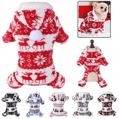 Winter Dog Christmas Jumpsuit Clothes Warm Plush Pet Pajamas for Small Medium Dogs Cats Overalls Puppy York Chihuahua Onesies