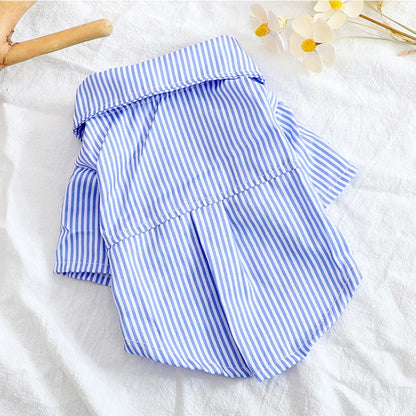 Pet Dog Clothes Bowknot Striped Shirts Thin Summer Blue Fashion Chihuahua Stripe Shirt for Small Dogs Clothing Wholesale