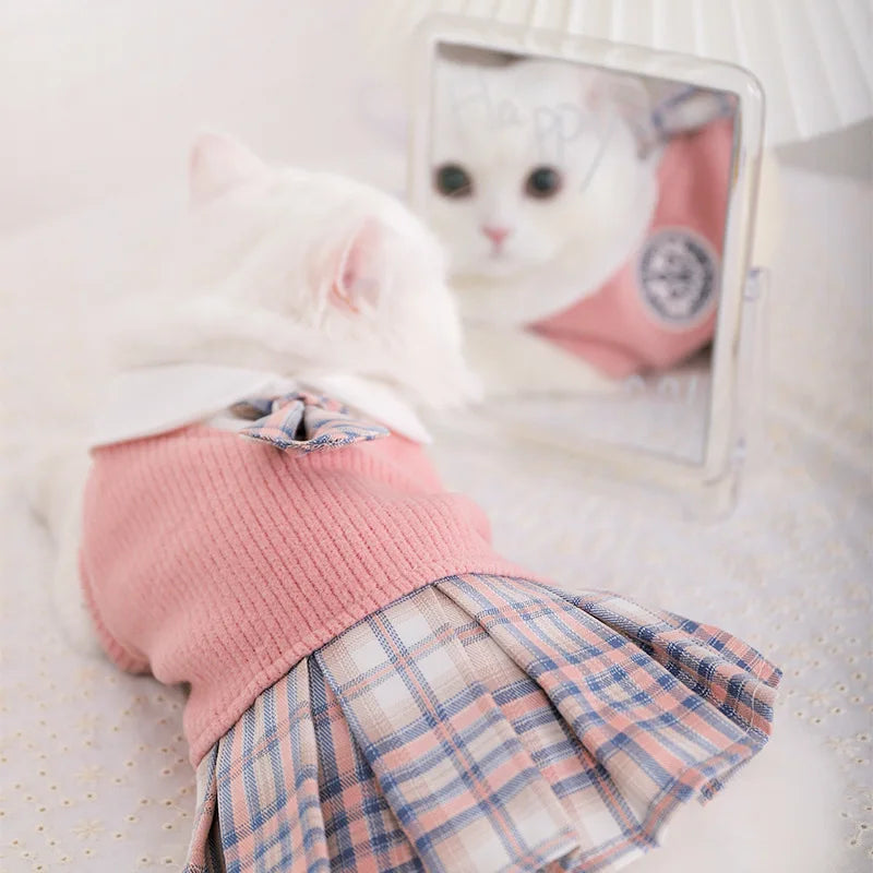 Cute Cat Clothes For Autumn Winter Warm Skin-Friendly Lovely Cats Clothing For Ragdoll Blue Cat Kitten Dress ropa para gato