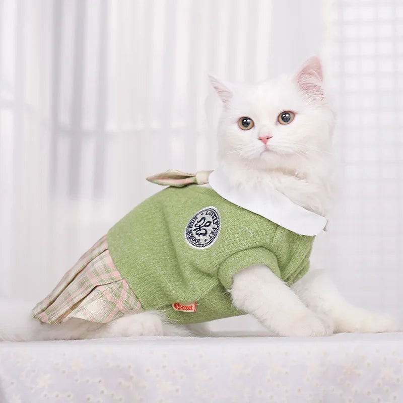 Cute Cat Clothes For Autumn Winter Warm Skin-Friendly Lovely Cats Clothing For Ragdoll Blue Cat Kitten Dress ropa para gato