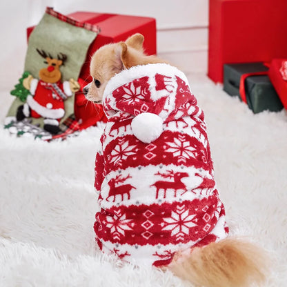 Winter Dog Christmas Jumpsuit Clothes Warm Plush Pet Pajamas for Small Medium Dogs Cats Overalls Puppy York Chihuahua Onesies